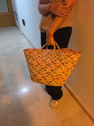 Bolso Cesta Mimbre Artesanía Multicolor