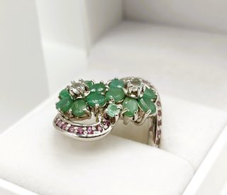Anillo Plata Esmeraldas y Granates Naturales