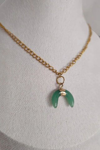 Collar Acero Inoxidable Dorado con Colgante Verde