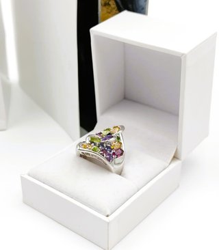 Anillo Plata Multicolor Granate Citrino Peridoto