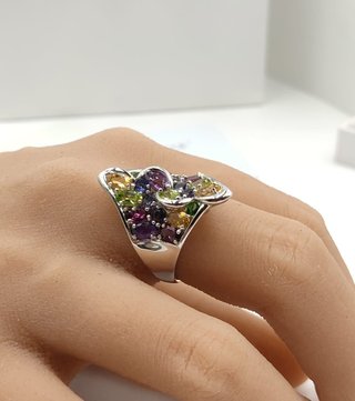 Anillo Plata Multicolor Granate Citrino Peridoto
