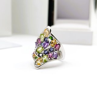 Anillo Plata Multicolor Granate Citrino Peridoto