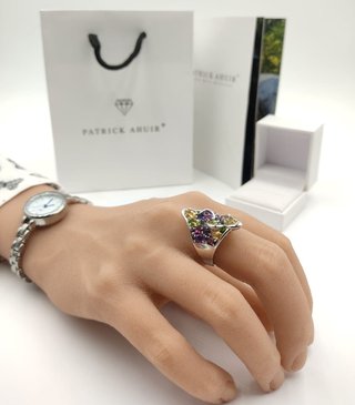 Anillo Plata Multicolor Granate Citrino Peridoto