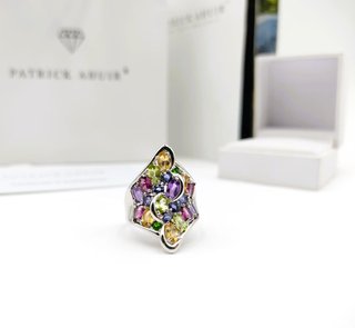 Anillo Plata Multicolor Granate Citrino Peridoto