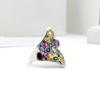 Anillo Plata Multicolor Granate Citrino Peridoto