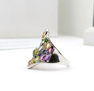 Anillo Plata Multicolor Granate Citrino Peridoto