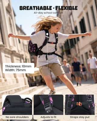 AMYTHE Mochila Niños Ergo Set 3 Piezas 30L Violeta