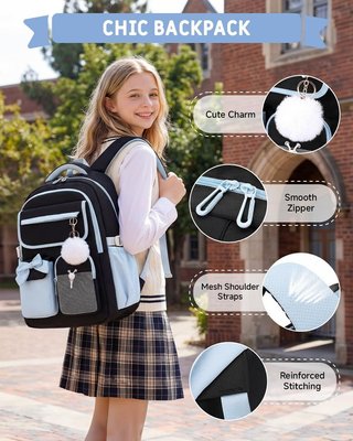 AMYTHE mochila escolar 28L Oxford Negra Azul