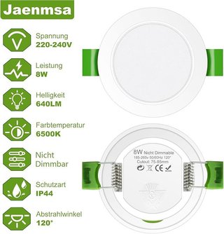 Jaenmsa 6xFocos LED empotrables 8W 75-85mm 6500K