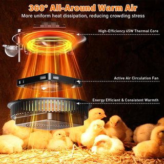 RSAOTY Calefacción Gallinero 360° 65W 10‑52°C