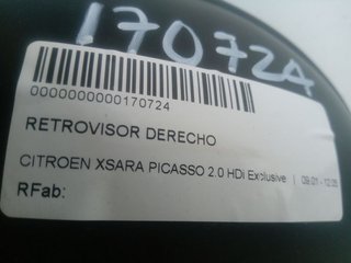 RETROVISOR DERECHO CITROEN XSARA PICASSO 2.0 HDi Exclusive