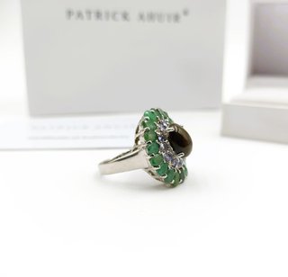 Anillo Plata Ópalo, Esmeraldas y Tanzanitas