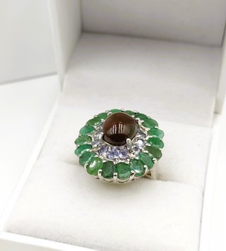 Anillo Plata Ópalo, Esmeraldas y Tanzanitas
