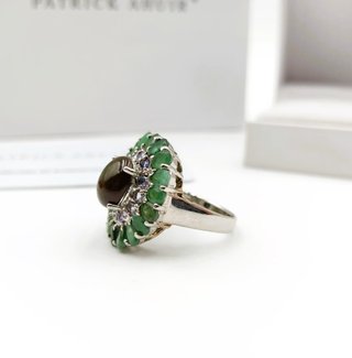 Anillo Plata Ópalo, Esmeraldas y Tanzanitas