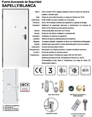 PUERTA ACORAZADA SAPELLY - BLANCA