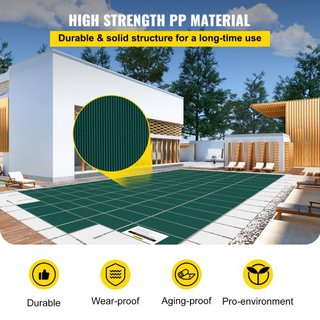 Cubierta de Seguridad para Piscina que se Ajusta a Piscinas Rectangulares Inground de 16x32 pies, Cubierta de Seguridad para Piscina con Escalón Central de 4x10 pies, Cubierta de Piscina de Malla ...