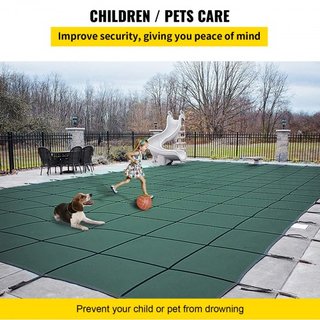 Cubierta de Seguridad para Piscina que se Ajusta a Piscinas Rectangulares Inground de 16x32 pies, Cubierta de Seguridad para Piscina con Escalón Central de 4x10 pies, Cubierta de Piscina de Malla ...
