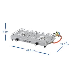 Hornillo de gas dos fuegos 1600W con goma y reductor de