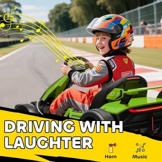 Go Kart Eléctrico para Niños 6-12 Años 24V 6-12Km/H Con Asiento Regulable, 2 Motores, Drift Go-Kart Con Claxon, Luces Y Música, Verde