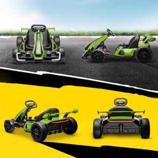 Go Kart Eléctrico para Niños 6-12 Años 24V 6-12Km/H Con Asiento Regulable, 2 Motores, Drift Go-Kart Con Claxon, Luces Y Música, Verde