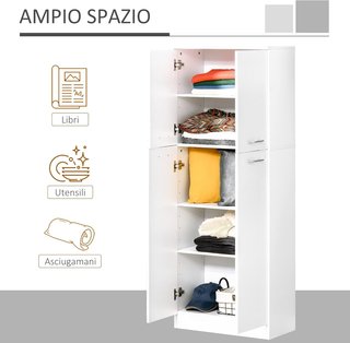 Credenza da Cucina, Mobile Dispensa con 2 Armadi, Mobile Cucina con Ripiani Regolabili in MDF, per Sala da Pranzo, Soggiorno, Salone, 59X31X155 Cm, Bianco