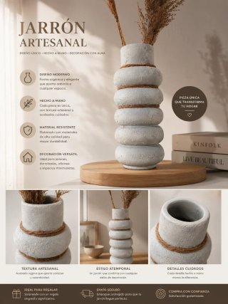 Jarrón Artesanal Beige y Gris