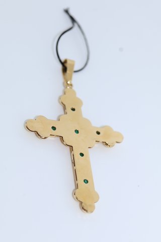 J-0913 Colgante cruz con piedras de color, oro 18K