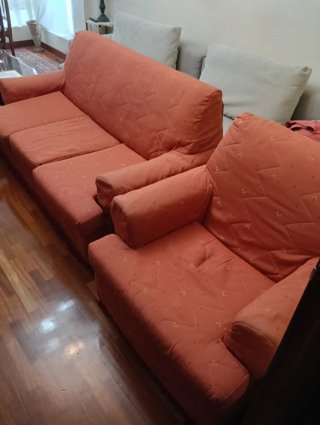 Sofá cama y 2 butacones tela naranja