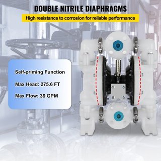 Bomba de Doble Diafragma Operada por Aire 25.4mm(1 pulgada) Entrada/Salida 113 L/min(30GPM) Polipropileno Máx 7 bar(100PSI) para Uso Químico e Industrial