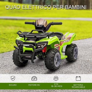Quad Eléctrico para Niños 6V, Con Música, Botón Acelerador, Velocidad 2Km/H, Edad 18-36 Meses, 70X42X45Cm, Verde
