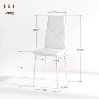 Set di 2 sedie da pranzo in pelle sintetica, sedie da cucina con schienale alto con cuciture a diamante e piedi in acciaio, sedie moderne per cucina, camera da letto, ufficio e soggiorno, bianco