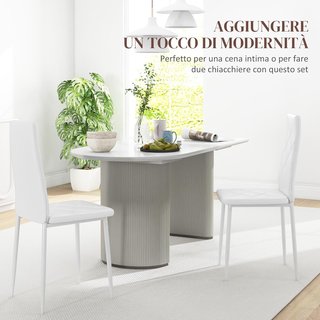Set di 2 sedie da pranzo in pelle sintetica, sedie da cucina con schienale alto con cuciture a diamante e piedi in acciaio, sedie moderne per cucina, camera da letto, ufficio e soggiorno, bianco