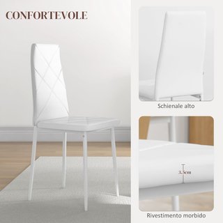 Set di 2 sedie da pranzo in pelle sintetica, sedie da cucina con schienale alto con cuciture a diamante e piedi in acciaio, sedie moderne per cucina, camera da letto, ufficio e soggiorno, bianco
