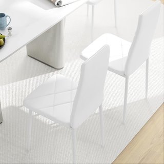 Set di 2 sedie da pranzo in pelle sintetica, sedie da cucina con schienale alto con cuciture a diamante e piedi in acciaio, sedie moderne per cucina, camera da letto, ufficio e soggiorno, bianco