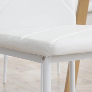 Set di 2 sedie da pranzo in pelle sintetica, sedie da cucina con schienale alto con cuciture a diamante e piedi in acciaio, sedie moderne per cucina, camera da letto, ufficio e soggiorno, bianco