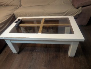 Mesa centro madera maciza y cristal