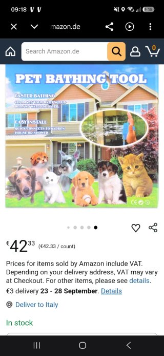 Spazzola per lavaggio animali con getto