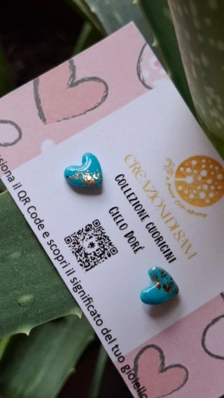 Orecchini cuore argilla polimerica azzurro oro
