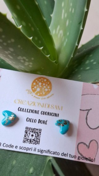 Orecchini cuore argilla polimerica azzurro oro