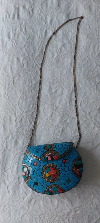 Bolso joya mosaico azul y multicolor