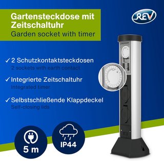 Enchufe exterior Rev Ritter, 5 m + temporizador
