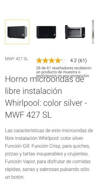 Microondas Whirlpool MWF 427 SL