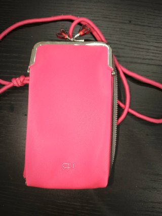 Tarjetero y funda móvil gris y rosa