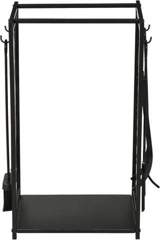 Portalegna para Chimenea de Acero y Antioxidante, Porta Leña para Interiores y Exteriores con Diseño Elegante y 4 Herramientas, 46X30X70 Cm, Negro