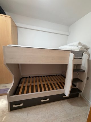 Litera madera gris con 3 cajones