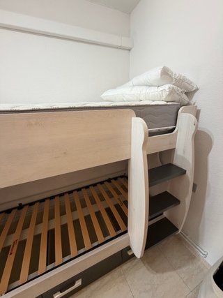 Litera madera gris con 3 cajones