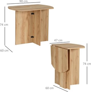Tavolo da Pranzo Pieghevole Salvaspazio per Cucina e Soggiorno in Legno 90X60X74Cm, Rovere