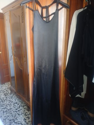 Vestido Satén Negro Tirantes Finos Talla S