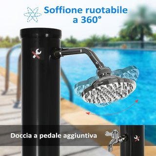 Ducha Solar De 20L Con Grifo Inferior Y Temperatura Regulable, Ducha De Jardín En Aleación De Zinc, 15.5X15.5X222 Cm, Negro