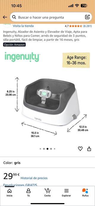 Ingenuity Alzador Asiento Bebé Gris